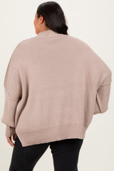 Beige Mock Neck Exposed Seam Sweater