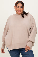 Cream Mock Neck Exposed Seam Sweater