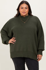 Olive Mock Neck Exposed Seam Sweater