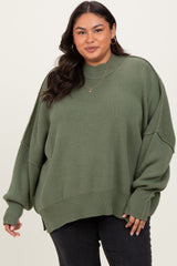 Light Olive Mock Neck Exposed Seam Sweater