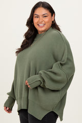 Light Olive Mock Neck Exposed Seam Sweater