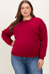 Burgundy Basic Fleece Crewneck Maternity Sweatshirt