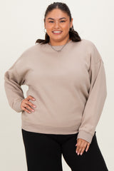 Beige Basic Fleece Crewneck Sweatshirt