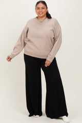 Beige Basic Fleece Crewneck Sweatshirt