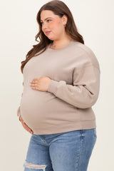 Beige Basic Fleece Crewneck Maternity Sweatshirt