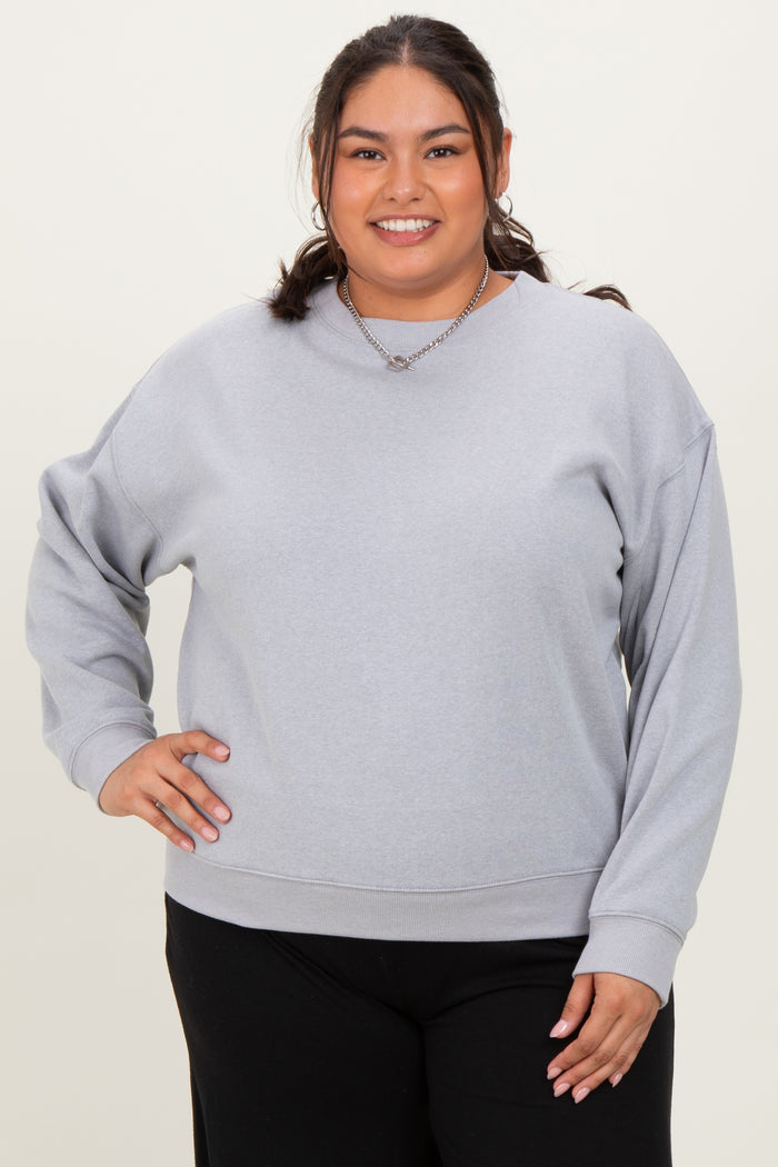 Heather Grey Basic Fleece Crewneck Maternity Sweatshirt