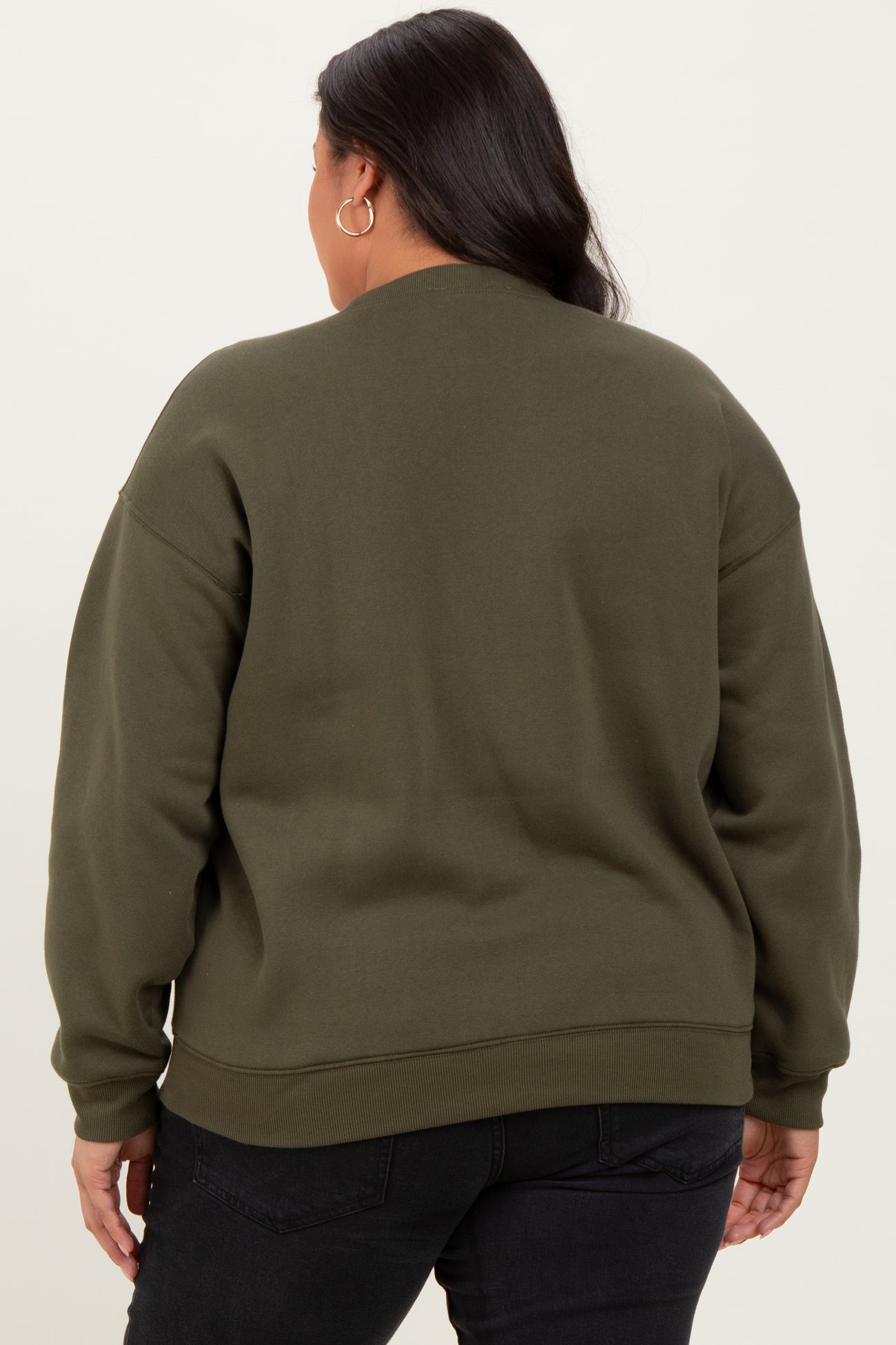 Olive Basic Fleece Crewneck Sweatshirt