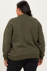 Olive Basic Fleece Crewneck Sweatshirt