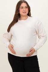Cream Basic Fleece Crewneck Maternity Sweatshirt