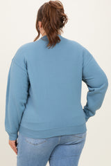 Blue Basic Fleece Crewneck Maternity Sweatshirt