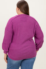 Plum Oversized Ribbed Knit Henley Maternity Plus Sweater