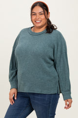 Emerald Green Brushed Ribbed Knit Plus Pullover