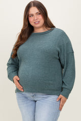 Emerald Green Brushed Ribbed Knit Maternity Plus Pullover