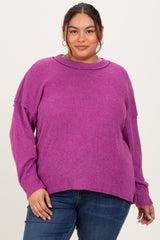 Plum Brushed Ribbed Knit Plus Pullover