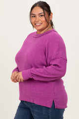 Plum Brushed Ribbed Knit Plus Pullover