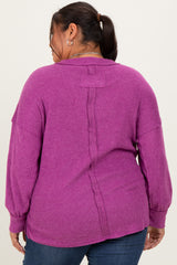 Plum Brushed Ribbed Knit Plus Pullover