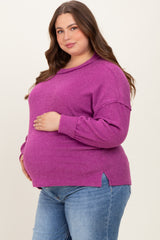 Plum Brushed Ribbed Knit Maternity Plus Pullover