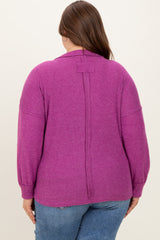 Plum Brushed Ribbed Knit Maternity Plus Pullover