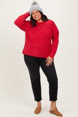 Red Brushed Ribbed Knit Maternity Plus Pullover