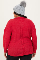 Red Brushed Ribbed Knit Plus Pullover