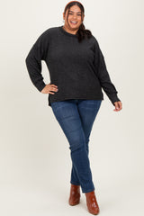 Charcoal  Brushed Ribbed Knit Plus Pullover