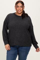 Charcoal  Brushed Ribbed Knit Plus Pullover