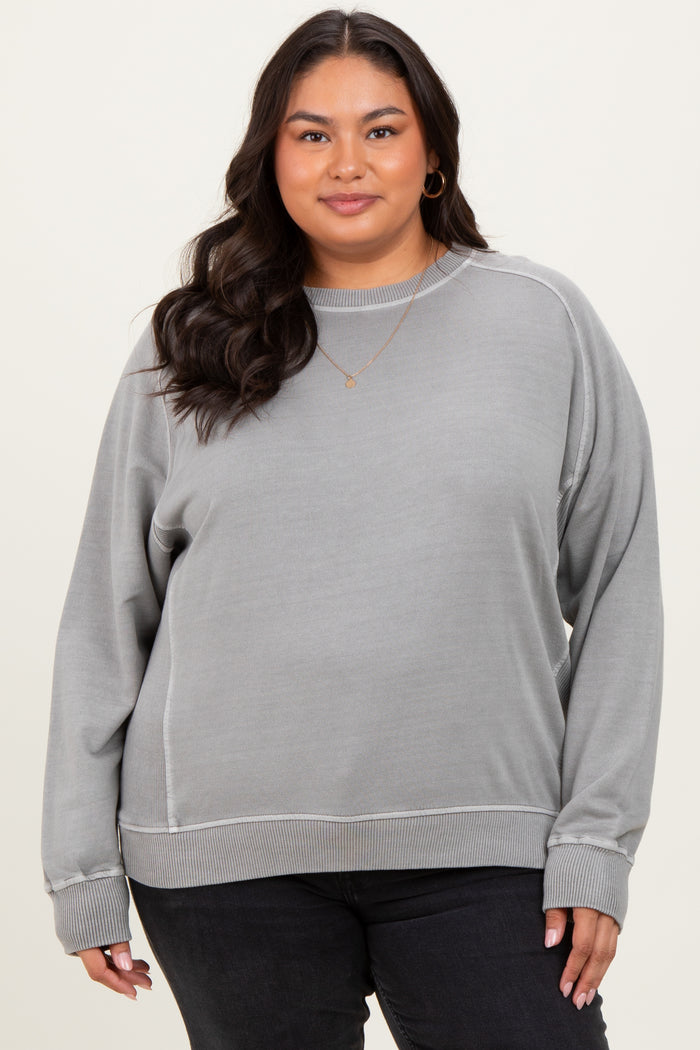 Heather Grey French Terry Vintage Wash Plus Pullover