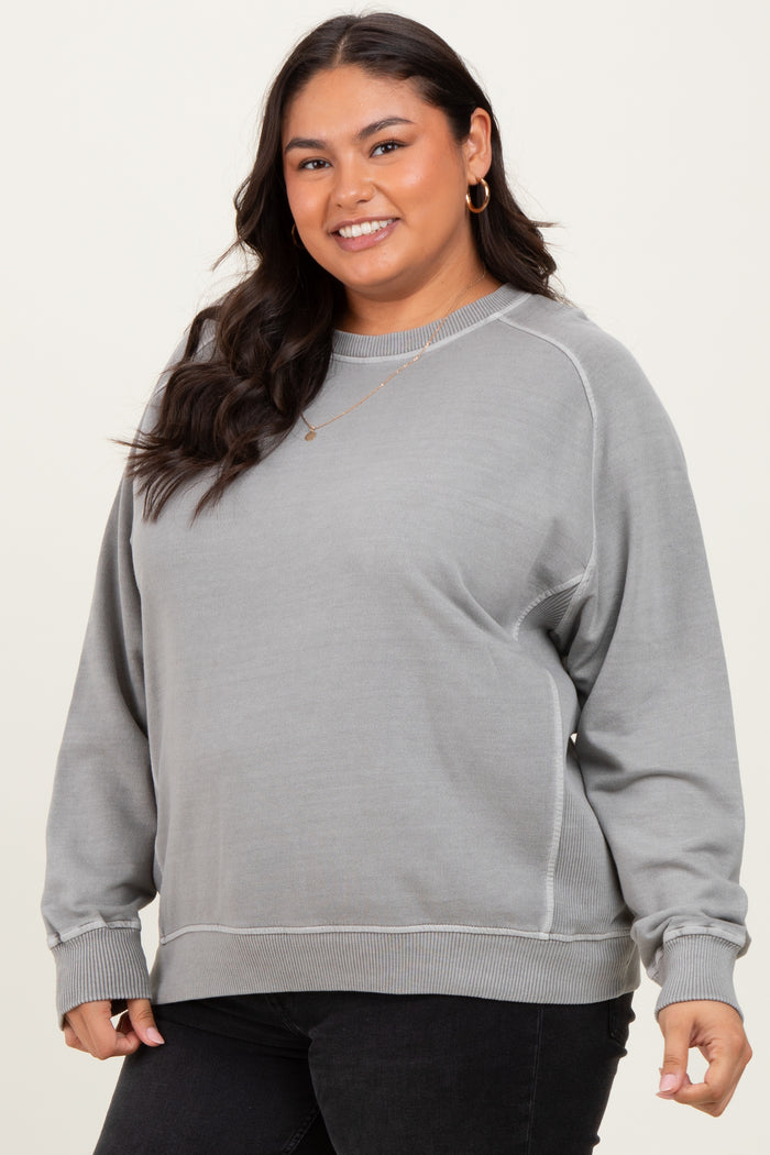 Heather Grey French Terry Vintage Wash Plus Pullover