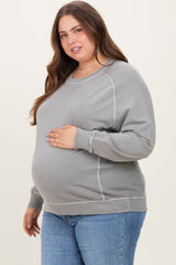 Heather Grey French Terry Vintage Wash Maternity Plus Pullover