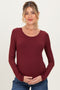 Burgundy Scoop Neck Long Sleeve Maternity Top