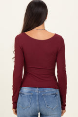 Burgundy Scoop Neck Long Sleeve Top