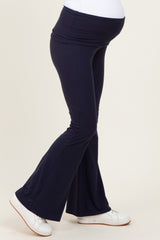 Navy Wide Fold-Over Flared Maternity Pants
