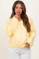 Light Yellow V-Neck Drop Shoulder Maternity Sweater