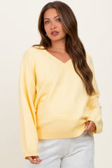 Light Yellow V-Neck Drop Shoulder Maternity Sweater