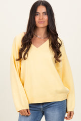 Light Yellow V-Neck Drop Shoulder Sweater