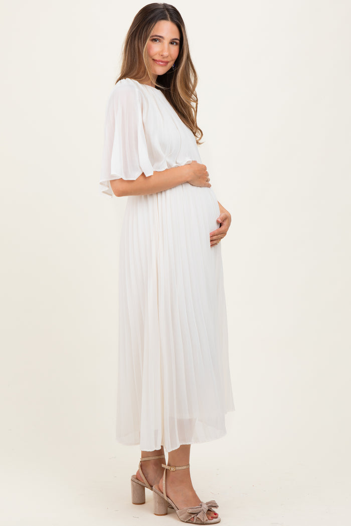 Cream Pleated Cape Maternity Midi Dress