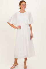 Cream Pleated Cape Maternity Midi Dress