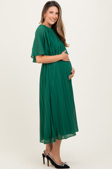 Green Pleated Cape Maternity Midi Dress
