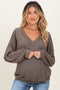 Mocha Brushed Long Sleeve Ribbed V-Neck Maternity Top