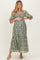 Light Olive Floral Embroidered Smocked 3/4 Sleeve Maternity Midi Dress