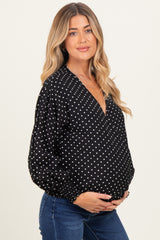 Black Polka Dot Long Sleeve Smocked Maternity Top