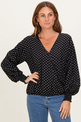 Black Polka Dot Long Sleeve Smocked Top
