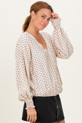 Ivory Polka Dot Long Sleeve Smocked Top