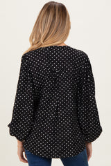 Black Polka Dot Long Sleeve Button Down V-Neck Maternity Top