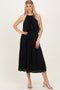 Black Pleated Woven Midi Dress