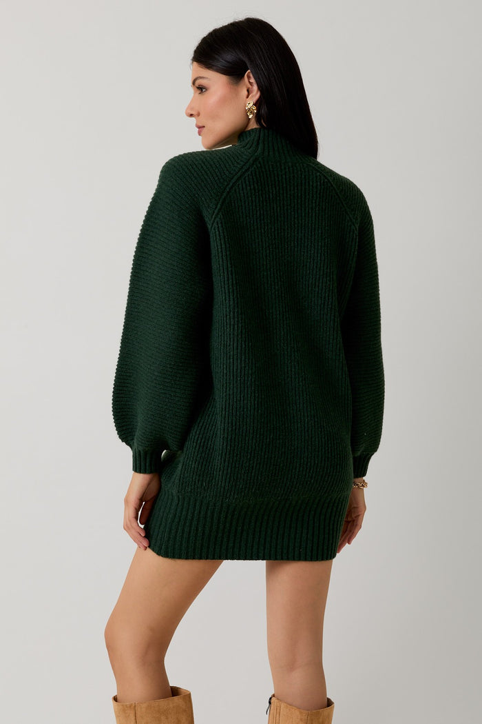 Hunter Green Mock Neck Cozy Sweater Dress