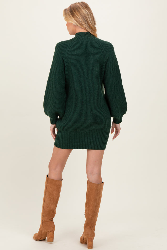 Hunter Green Mock Neck Cozy Maternity Sweater Dress