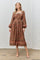 Brown Floral Stripe Button Down Long Sleeve Midi Dress