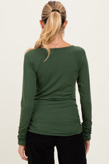 Olive Solid Ribbed Ruched Long Sleeve Maternity Top