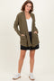 Olive Solid Ribbed Long Sleeve Open Front Pocket Cardigan